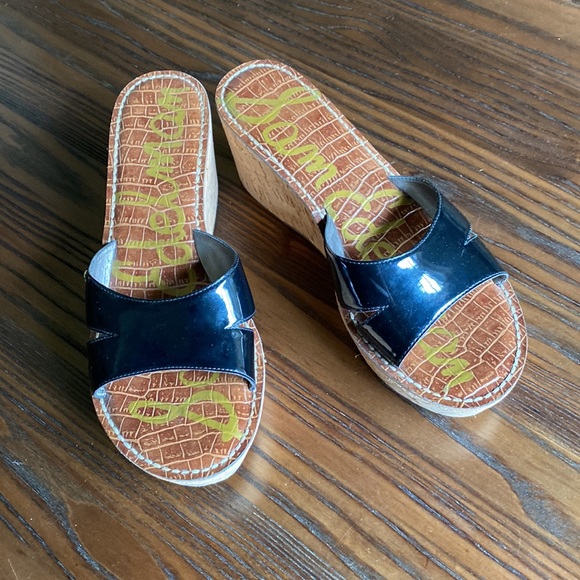 Sam Edelman Reid Black Patent Platform Wedge Sandals - Picture 2 of 11